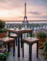 Industrial Balcony Furniture Set Bistro Table 50x50 & Stools Solid Wood Metal Small Space Terrace Cafe Loft Style Handcrafted - thumbnail 1