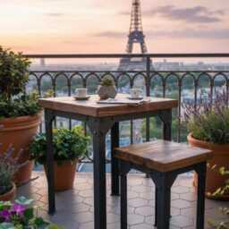 Industrial Balcony Furniture Set Bistro Table 50x50 & Stools Solid Wood Metal Small Space Terrace Cafe Loft Style Handcrafted - thumbnail 2