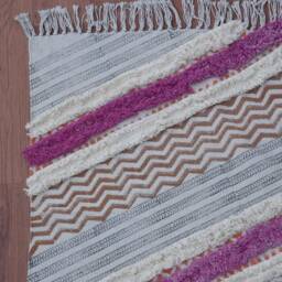 Hand Block Printed Rug, 34x60 Inch, Pink Woven Dhurie, Bohemian Flatweave Indigo Rug For Home Decor Cp-03 - thumbnail 3