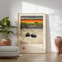 Japanese Zen Garden Wall Art - Woodblock Print, Art, Traditional Kyoto Landscape Poster, Serene Minimalist Decor - thumbnail 2