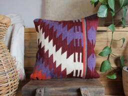 Vintage Kilim Pillow Cover - 16 Inch Handwoven Slit Weave Cushion - thumbnail 1