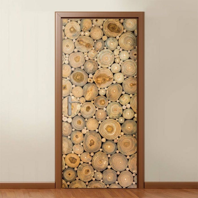 Wood Logs Wall Decal, Rings Trunks Door Sticker, Mural, Room Decor, Cover - image 1
