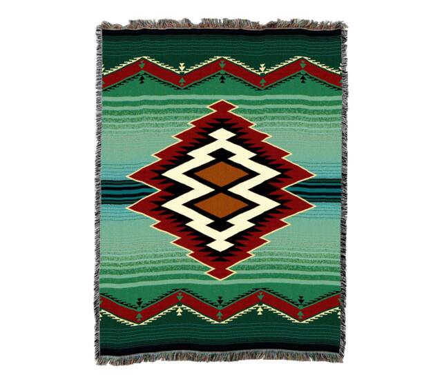 Turak Southwest Woven Tapestry Blanket, Native American Inspired Pattern, Tribal Camp Throw 100% Cotton Made in Usa 72x54 - image 1