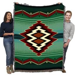 Turak Southwest Woven Tapestry Blanket, Native American Inspired Pattern, Tribal Camp Throw 100% Cotton Made in Usa 72x54 - thumbnail 2