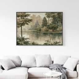 Forest Lake Poster, Sepia Woodland Wall Art, Nature Landscape Print - thumbnail 3
