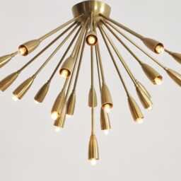 Mid Century Brass Sputnik Ceiling Lamp - Flush Mount Light For Low Ceilings - thumbnail 2