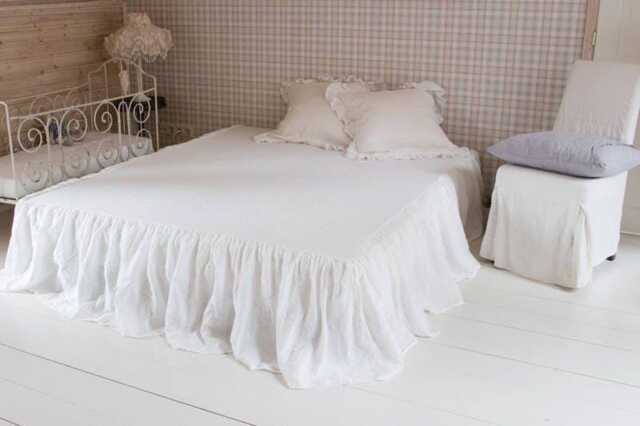 Ruffled Linen Bedskirt Stonewashed Shabby Chic Bedding - image 1