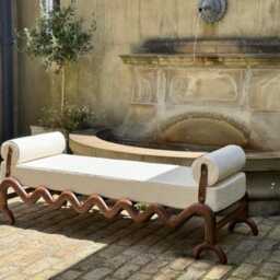 Solid Walnut Boucl?? Day Bed - Luxury Handcrafted UK Furniture Home Decor - thumbnail 3