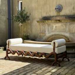 Solid Walnut Boucl?? Day Bed - Luxury Handcrafted UK Furniture Home Decor - thumbnail 2