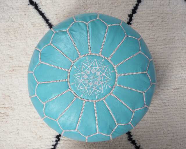 Next Day Delivery Prefilled Handmade Moroccan Leather Pouf Ottoman Neutral Round Footstool - image 1