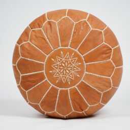 Next Day Delivery Prefilled Handmade Moroccan Leather Pouf Ottoman Neutral Round Footstool - thumbnail 4