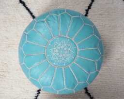 Next Day Delivery Prefilled Handmade Moroccan Leather Pouf Ottoman Neutral Round Footstool - thumbnail 1