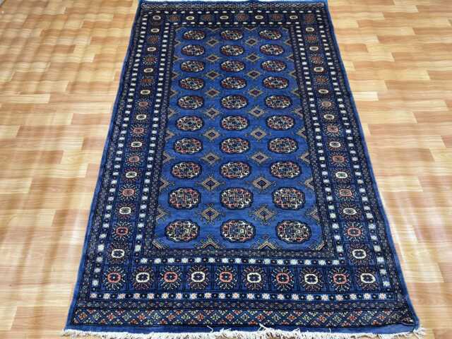4x7 Denim Blue Bokhara Rug - Washable Kitchen Woolen Living Room Hand Knotted Wall Turkish - image 1