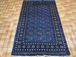 4x7 Denim Blue Bokhara Rug - Washable Kitchen Woolen Living Room Hand Knotted Wall Turkish - thumbnail 1