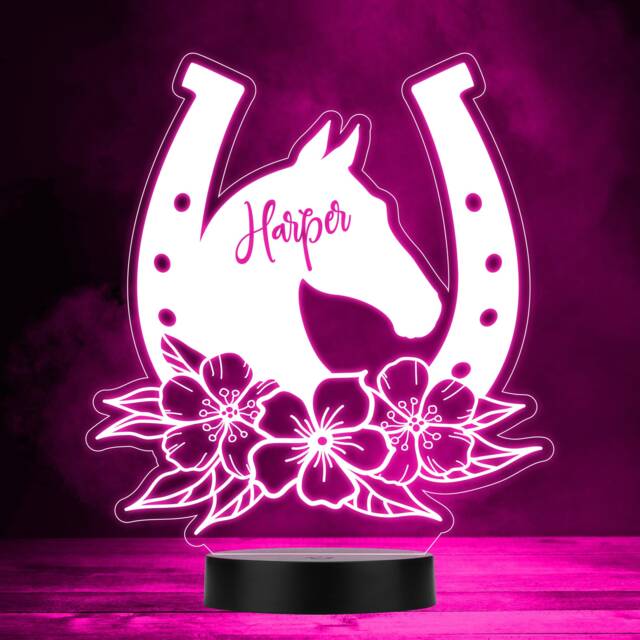 Horse Head & Horseshoe With Flowers Led Lamp Personalised Gift Night Light - Bedroom - image 1