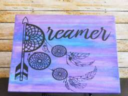 Dreamer Hand Stained Wooden Sign With Dream Catcher Design, Wall Hanging Art - thumbnail 1