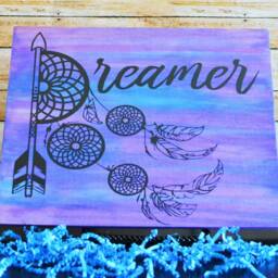 Dreamer Hand Stained Wooden Sign With Dream Catcher Design, Wall Hanging Art - thumbnail 2
