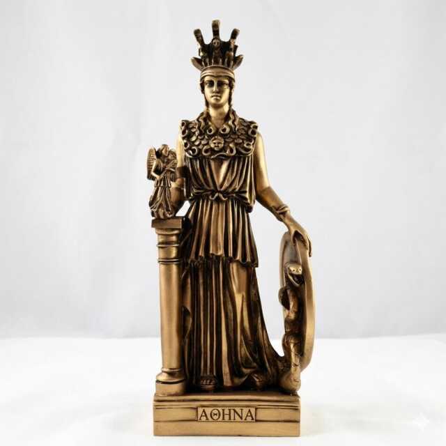 Athena Pallas Statue 11-Inch Cast Marble Gold Patina Finish - image 1