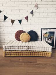 Linen & Cotton Floor Pillow, Seat, French Pillow - Light Beige