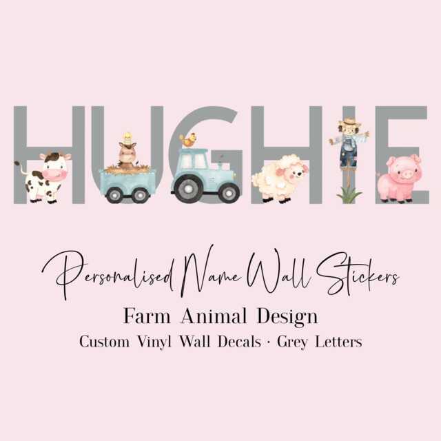 Personalised Farm Animal Name Sticker, Nursery Wall Decal, Vinyl Letters 3 4 5 Inch High, Tractor Option Blue Pink Red, Glossy Or Matte - image 1