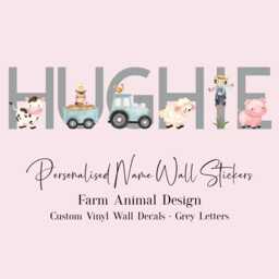 Personalised Farm Animal Name Sticker, Nursery Wall Decal, Vinyl Letters 3 4 5 Inch High, Tractor Option Blue Pink Red, Glossy Or Matte - thumbnail 1