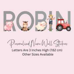 Personalised Farm Animal Name Sticker, Nursery Wall Decal, Vinyl Letters 3 4 5 Inch High, Tractor Option Blue Pink Red, Glossy Or Matte - thumbnail 3