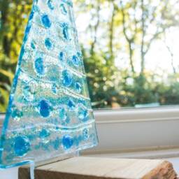 Large Handmade Fused Glass Christmas Tree Blue Turquoise 22cm - 8 1/2 - thumbnail 4