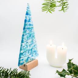 Large Handmade Fused Glass Christmas Tree Blue Turquoise 22cm - 8 1/2