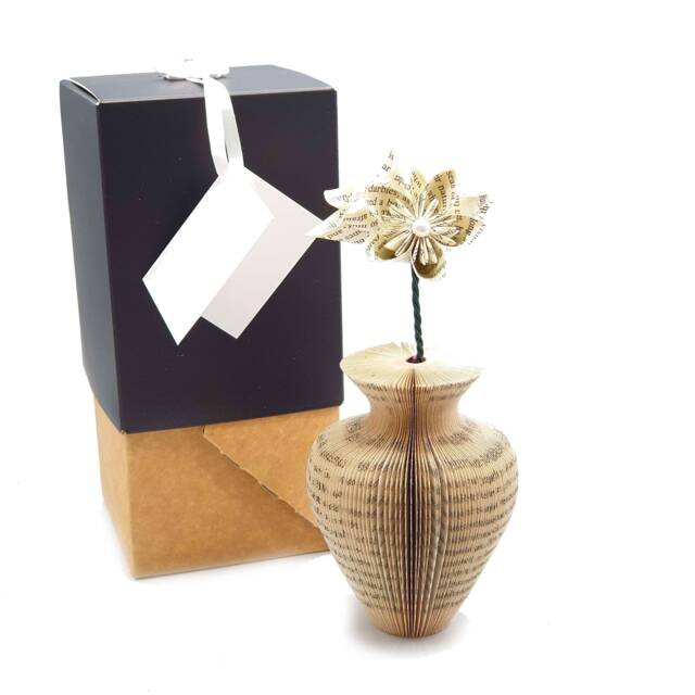 1st Anniversary Gift - Paper Mini Book Vase With Origami Flower Handmade Literary - image 1