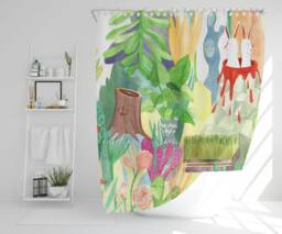 Enchanted Garden Shower Curtain, Watercolor Jungle Art By Agathe Bb - thumbnail 1