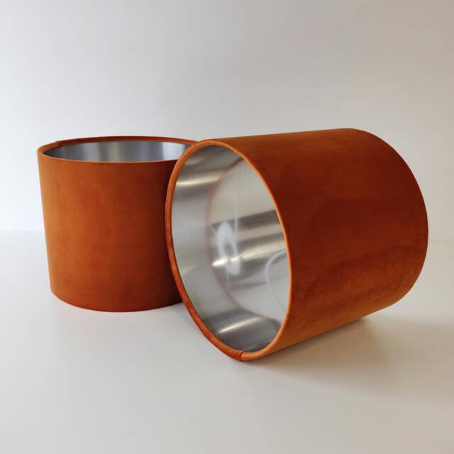 Burnt Orange Lampshade in Velvet With Silver Lining, Large Plain Ceiling Lightshade - image 1