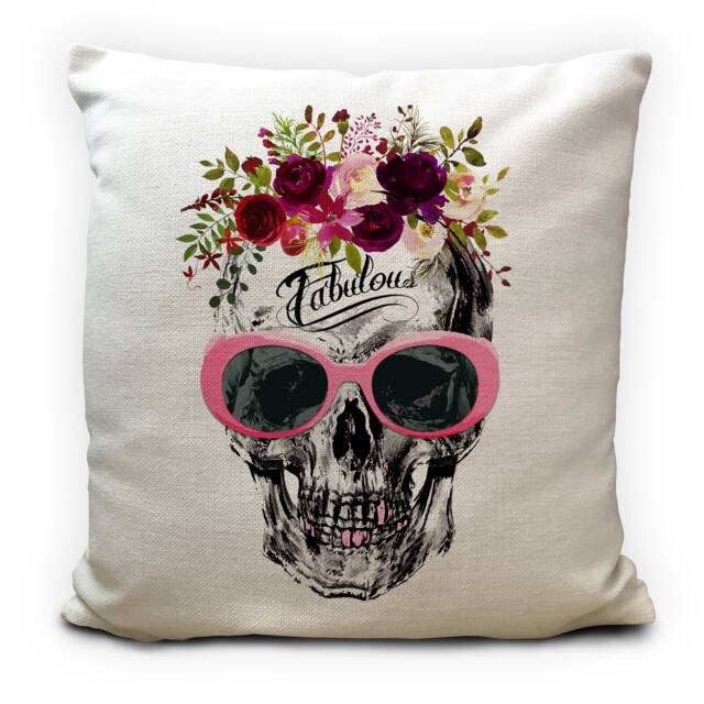 Abstract Flower Gothic Skull Cushion Cover Gift With Pink Sunglasses - Fabulous Tattoo Unique Home Decor Decoration - image 1