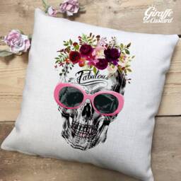 Abstract Flower Gothic Skull Cushion Cover Gift With Pink Sunglasses - Fabulous Tattoo Unique Home Decor Decoration - thumbnail 3