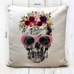 Abstract Flower Gothic Skull Cushion Cover Gift With Pink Sunglasses - Fabulous Tattoo Unique Home Decor Decoration - thumbnail 2