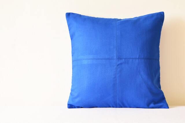 Ink Blue Faux Suede Pillow Cover, Stitch Detail, Modern Decor - image 1