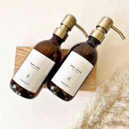 New Amber Glass Soap & Lotion Dispenser Set, Soap Dispenser, 300Ml, Kitchen Decor, Bottles - thumbnail 2