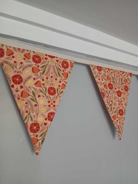 Peach Tulips Floral Fabric Bunting, With Gorgeous Leaf Design & Gold Highlights - image 1