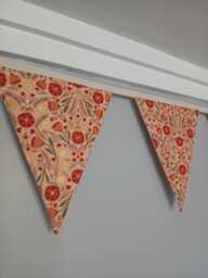 Peach Tulips Floral Fabric Bunting, With Gorgeous Leaf Design & Gold Highlights - thumbnail 1
