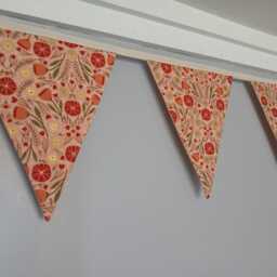 Peach Tulips Floral Fabric Bunting, With Gorgeous Leaf Design & Gold Highlights - thumbnail 3