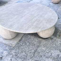Modern Beige Travertine Coffee Table, Handmade Natural Stone Centerpiece, Handcrafted Furniture - thumbnail 3