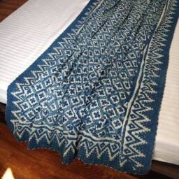 Indigo Kantha Quilt, Hand Block Printed Cotton Queen Bedspread - thumbnail 4