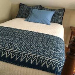 Indigo Kantha Quilt, Hand Block Printed Cotton Queen Bedspread - thumbnail 2