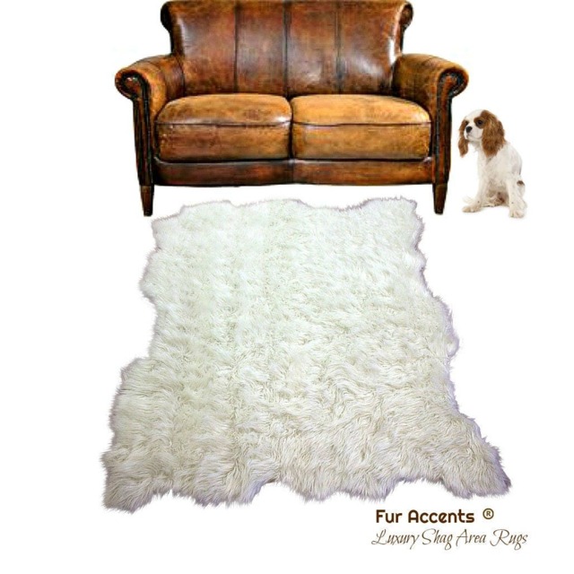 Handmade Faux Sheepskin Area Rug - White Throw Rug, Fur Accents - image 1