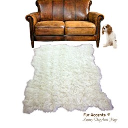 Handmade Faux Sheepskin Area Rug - White Throw Rug, Fur Accents - thumbnail 1