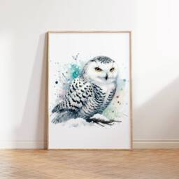 Snowy Owl Print Poster Set - Of 3 Posters - Watercolour Owls Wall Decor Bird Art Wildlife Gifts Snow Artwork - thumbnail 3