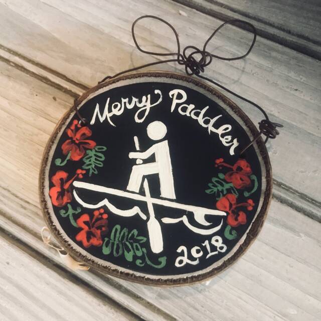 Personalized Paddle Board Christmas Ornament Handpainted Wood Slice - image 1