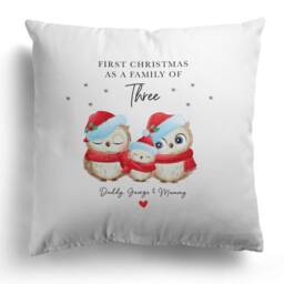 Personalised First Christmas As A Family Of Three Gift, Cushion, Decor, 1st Xmas, Owls, Cover & Inner, Xmas Decorations - thumbnail 2