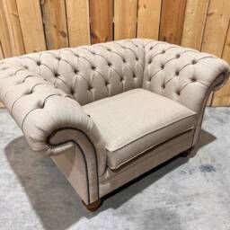 Beige Herringbone Wool Chesterfield Snuggle Chair, Loveseat, British Handmade - thumbnail 3