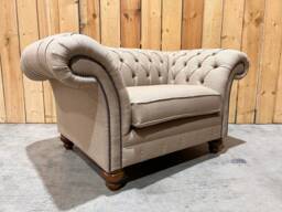 Beige Herringbone Wool Chesterfield Snuggle Chair, Loveseat, British Handmade - thumbnail 1