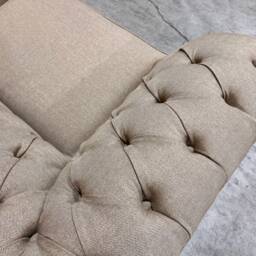 Beige Herringbone Wool Chesterfield Snuggle Chair, Loveseat, British Handmade - thumbnail 4